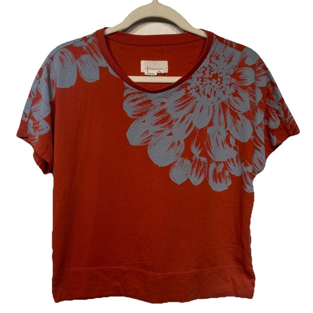 Anthropologie Barbara Sweatshirt‎ Tee Orange Blue Floral Women's Size XS EUC
